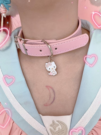 Harajuku Y2K Kitty Star Leather Collar Choker