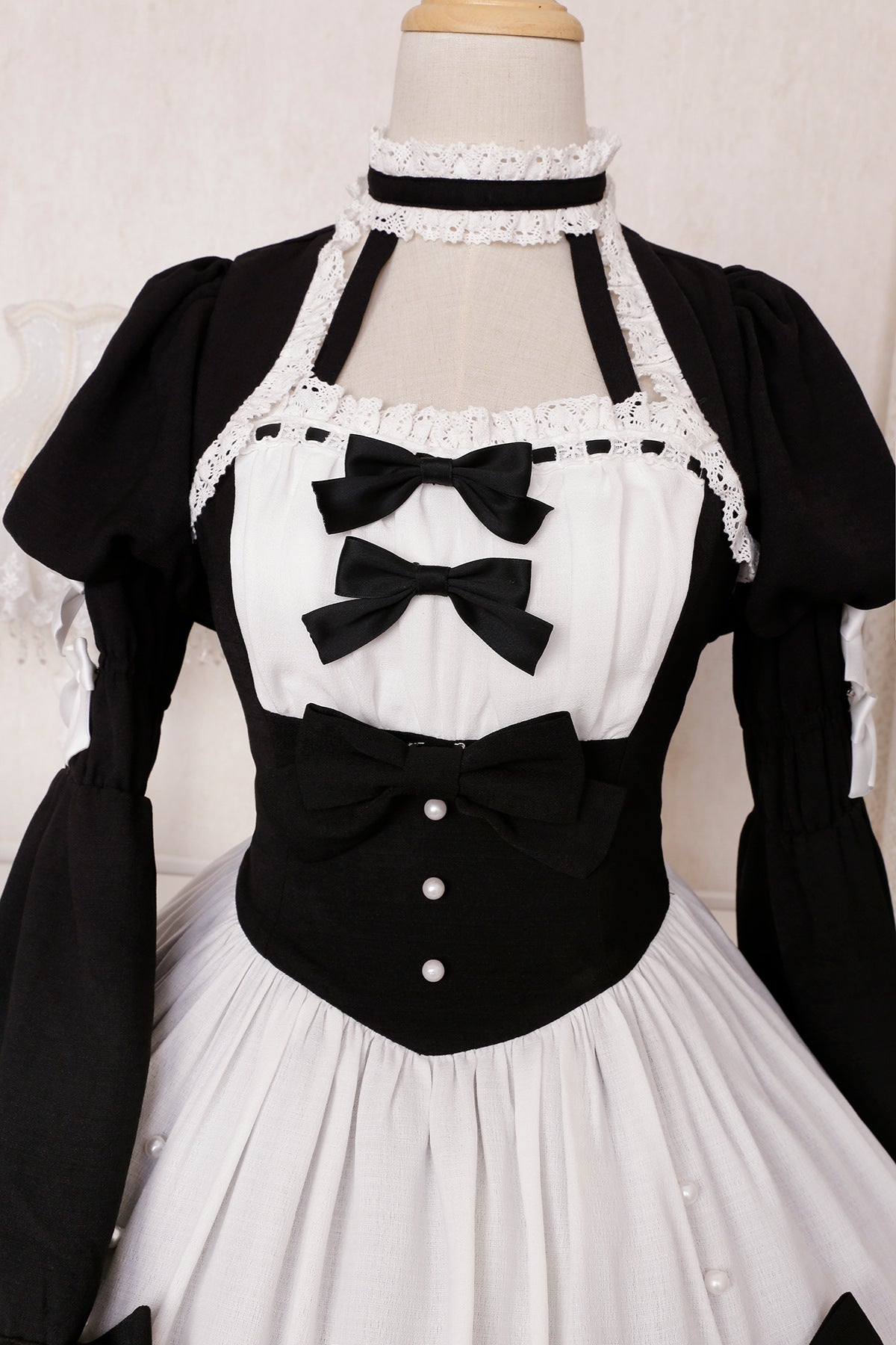 Gothic Dark Maid Cosplay EGL Black White Elegant Bow Dress & Jacket Two Piece Set