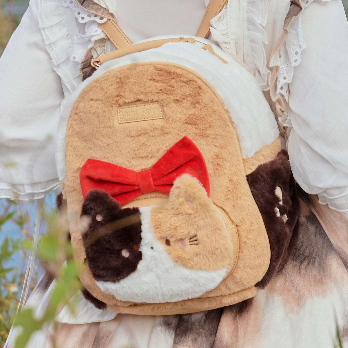 Cat Cute Big Bow Fluffy Plush Backpack Bag