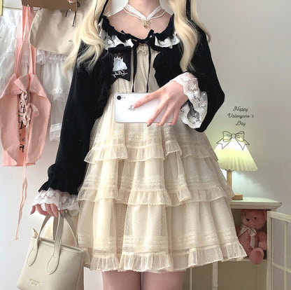 Dormir Doll Lolita Chocolate Brown Charcoal Black Ruffled Lace Cardigan