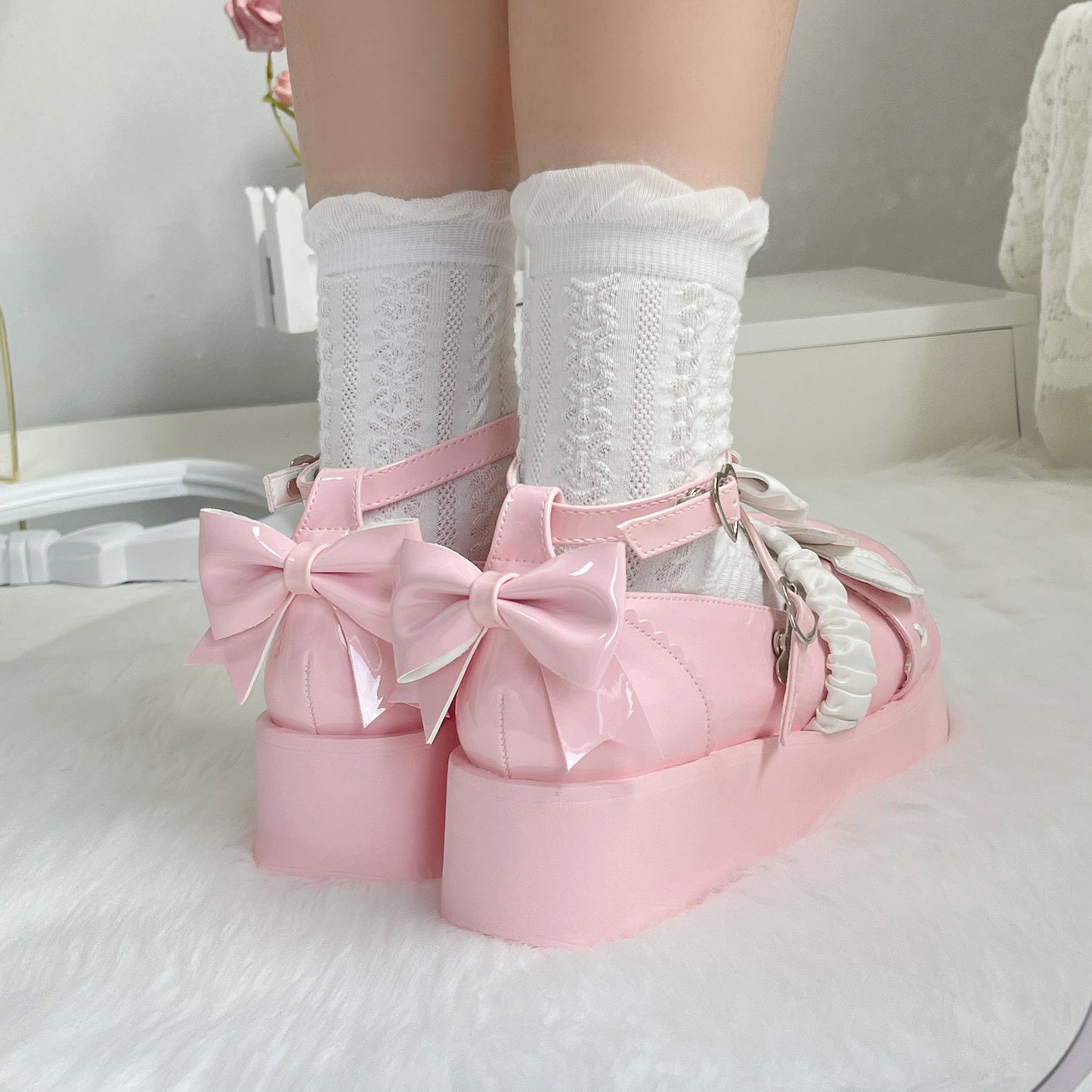 Love Letter Sweet Cupid Lolita Heart Black Pink Blue Beige Mary Jane Shoes