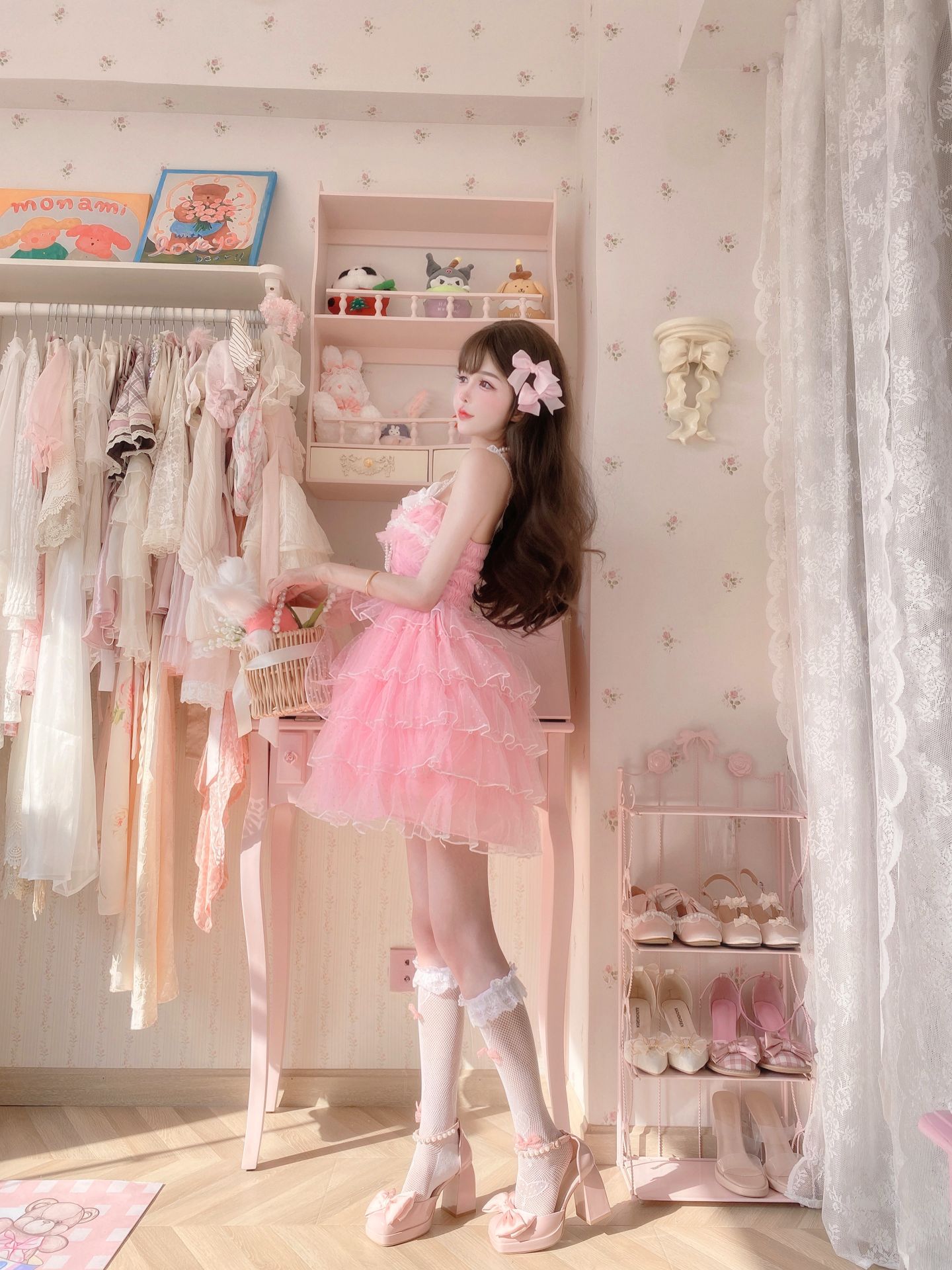 Candy Fairy Coquette Light Pink Party Princess Ruffled Strap Dress