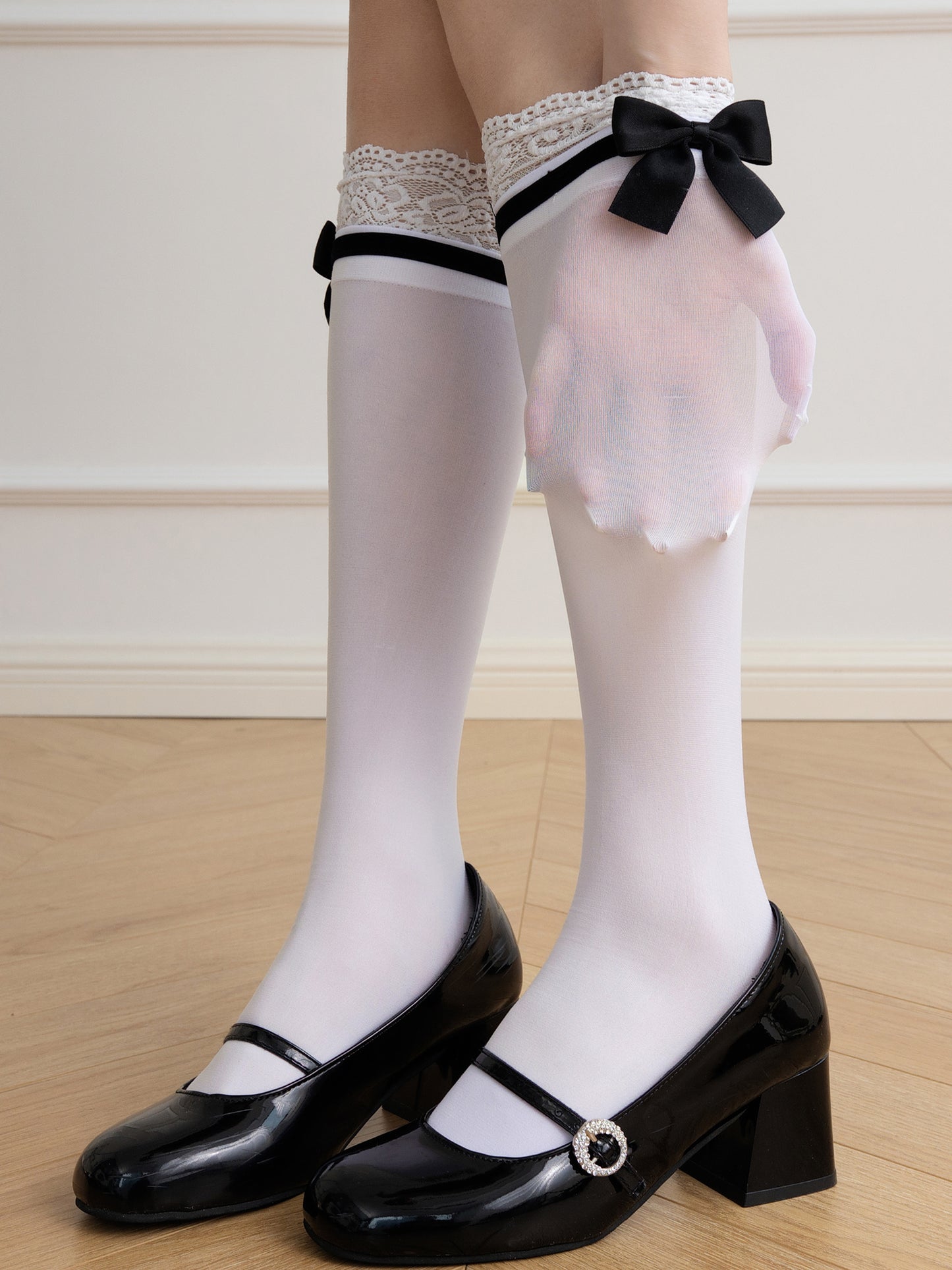 Coquette Lace Black Bow Mid Calf & Over the Knee White Black Socks