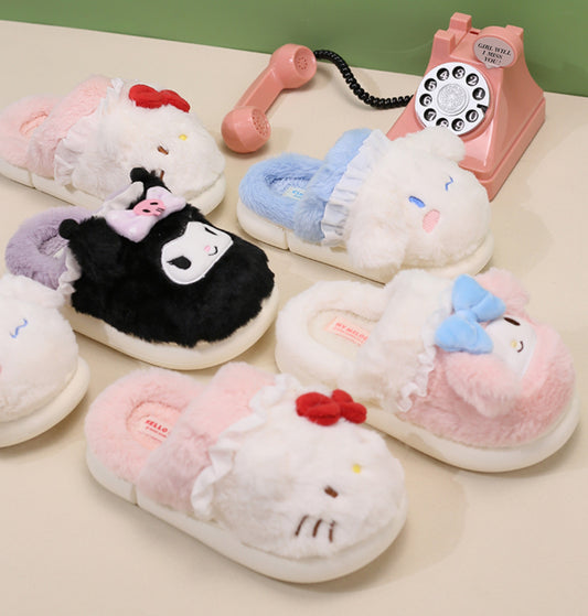 Kitty Cat Cinnamon Dog Melody Purple Devil Soft Winter Thick Plush Slippers Shoes