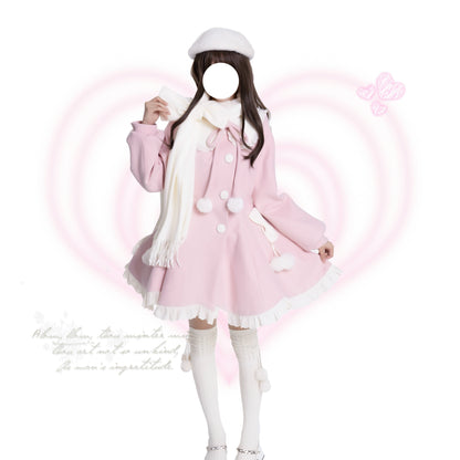 Platycodon Winter Sonata Pink White Wool Coat Scarf Two Piece Set