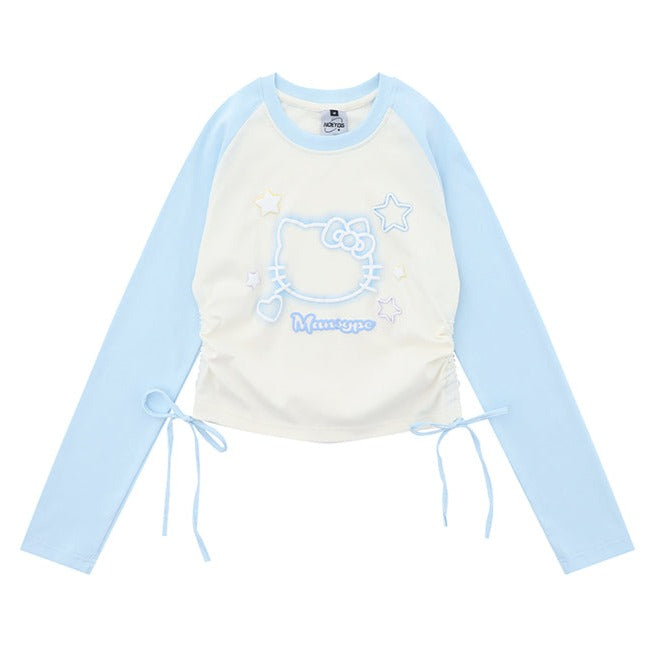 Kitty Cat Stars Raglan Pink Blue Y2K T-shirt