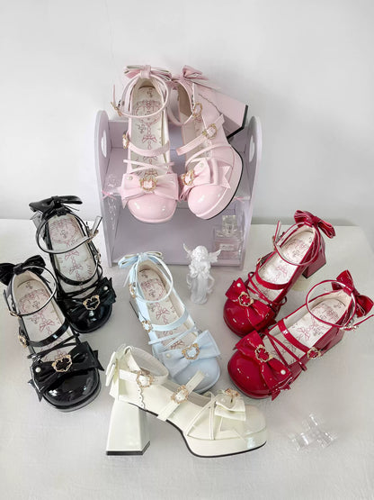 Love Letter Rose Heart Knot Lolita Black White Pink Blue Red High Heels Shoes