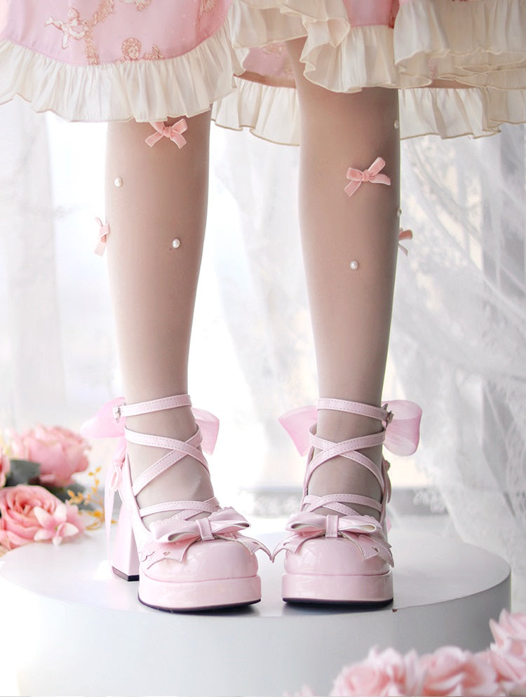 Love Song Confession Lolita Black White Pink Blue Bow High Heels Shoes