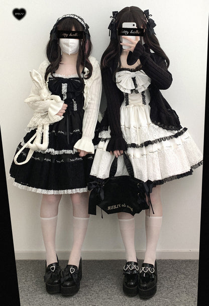 Kitten Bullet Lace Rose Story Black White Dress