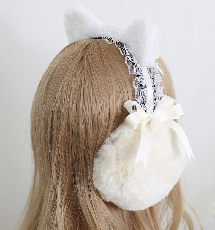 Star Brown Bear & White Cat Winter Earmuffs