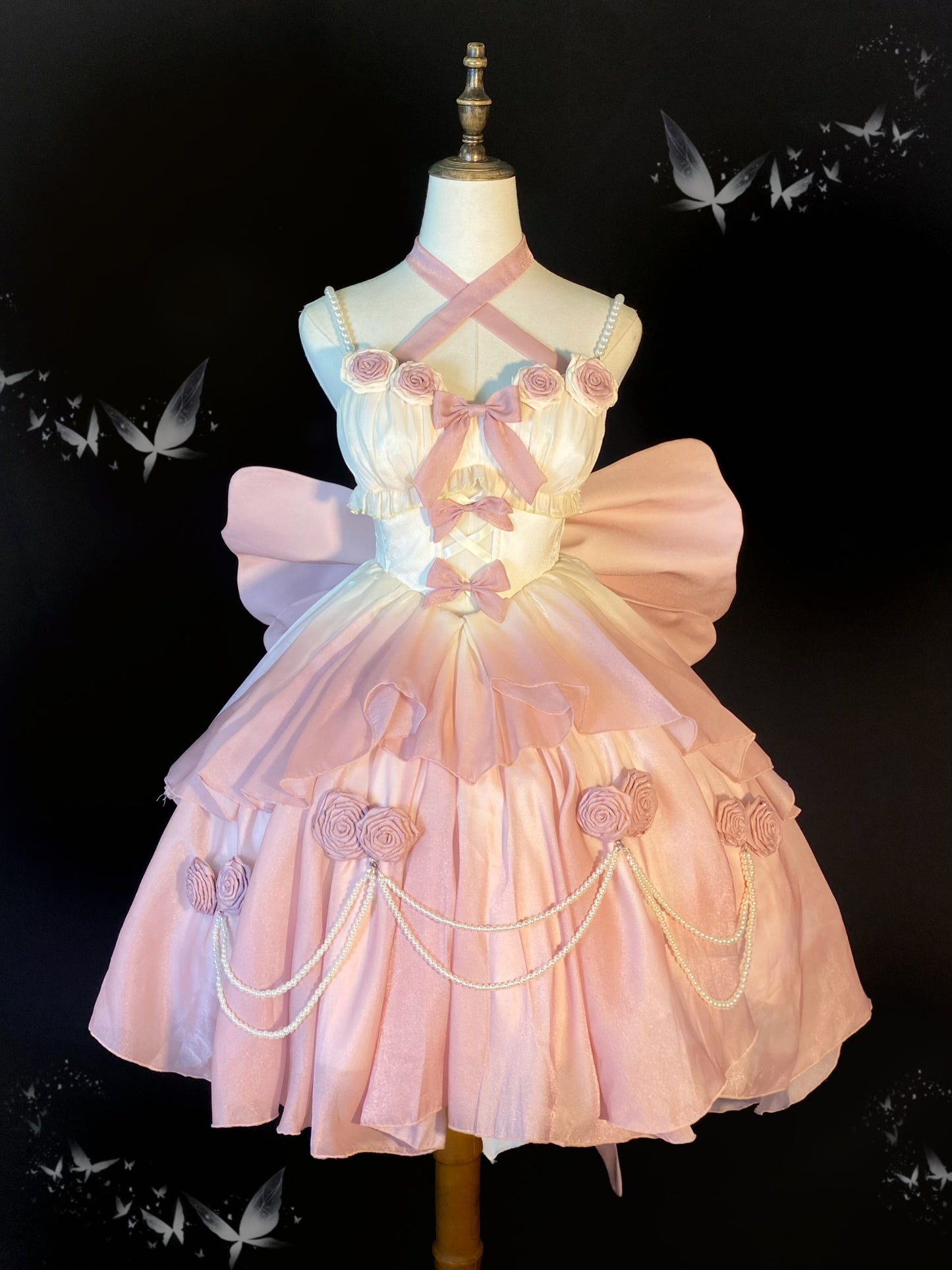 Elsa Lolita Love Goddess PInk Blue Gradient Rose Fairy Prom Dress