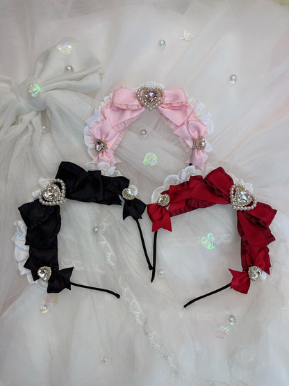 Sweetheart Princess French Maid Lace Black Pink Red Headband Hairband Hair Accessories