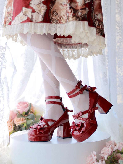 Beauty Bunny Midsummer Heart Knot Princess Blue Pink White Black Red Lolita High Heels Shoes