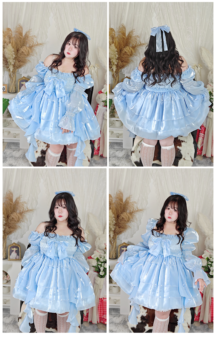 Plus Size Sparkling Jellyfish Princess Pink & Blue Bow Ruffled Dress