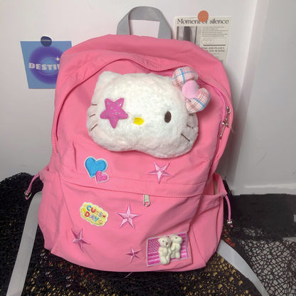 Kitty Cat Pink Cartoon Y2k Star School Backpack Bag