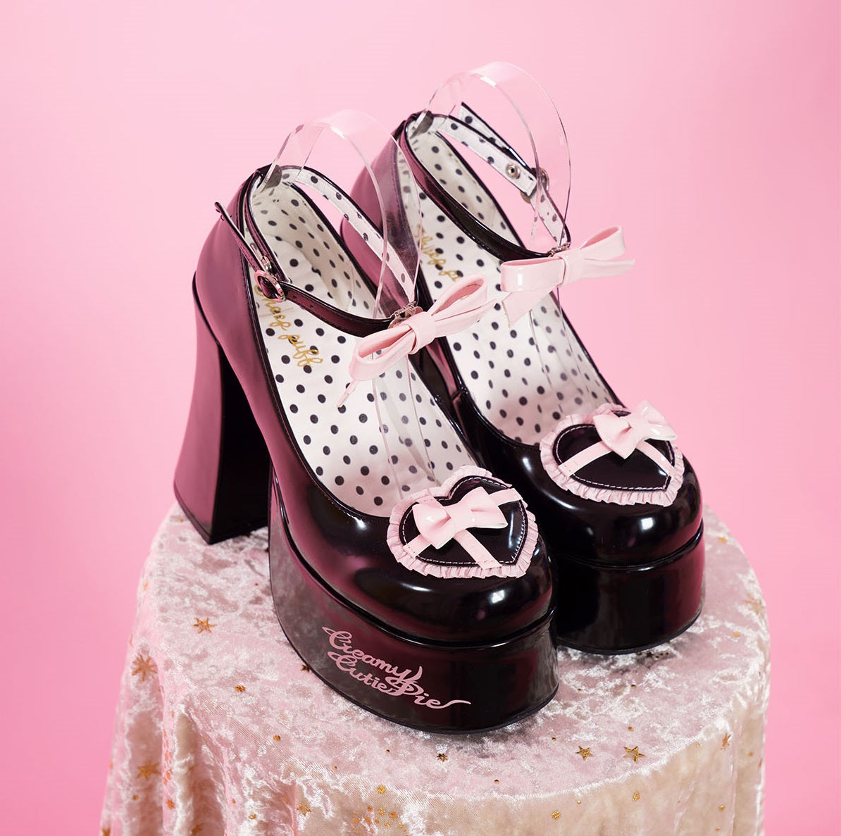 Puffy Sheep Sweet Box Platform Pink Black High Heels Shoes