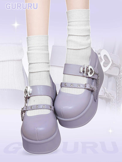 Gururu Love Potion Cross Heart Lolita Pink Blue Purple Mary Jane Shoes