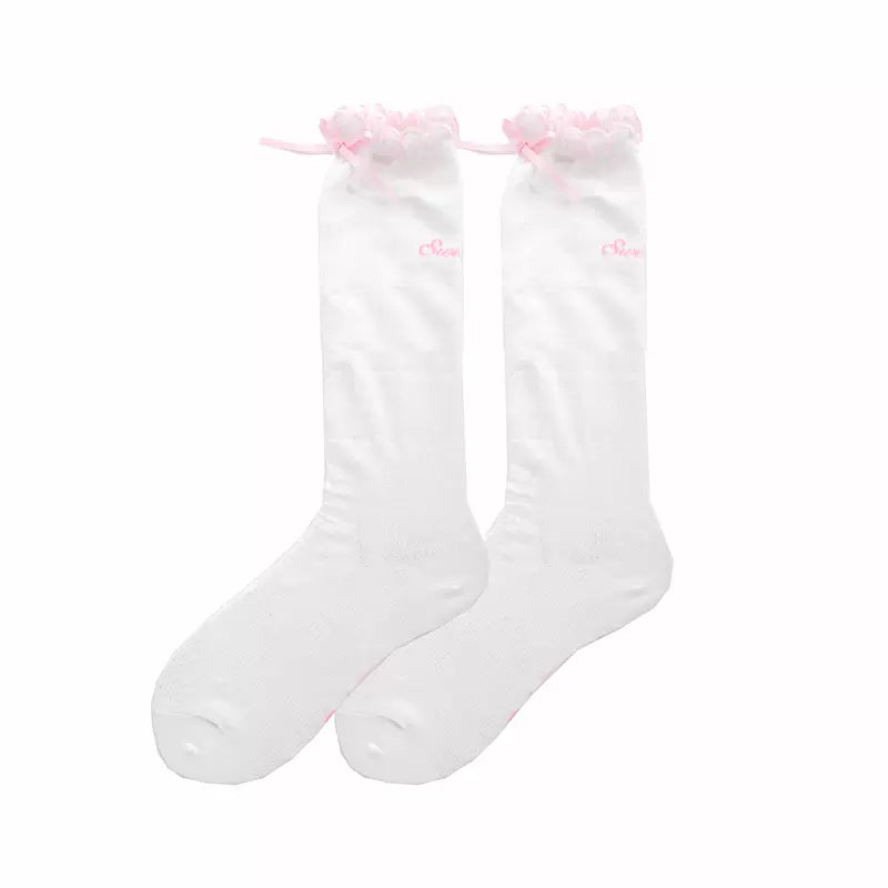 Sweet Bow Lolita Cotton White Pink Blue Calf & Over the Knee Socks