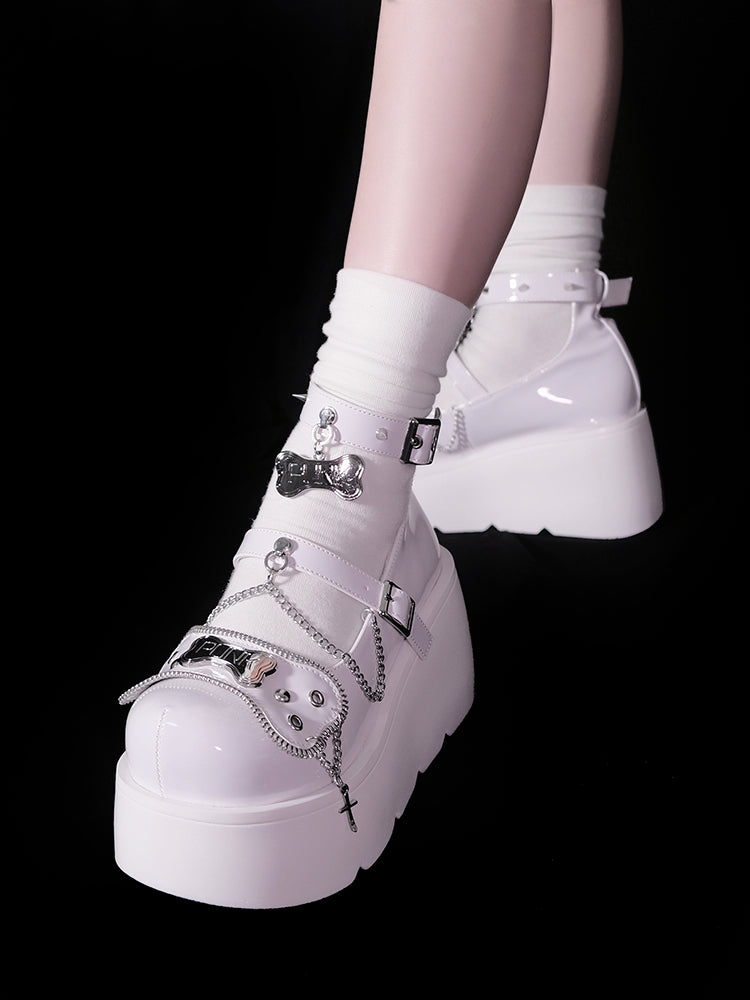 Transfer Student Y2K EGL Punk Goth Dog Bone Cross Platform Shoes