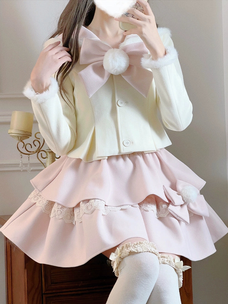 Serendipity Spring Rabbit Sailor Collar Pink Top & Skirt Two Piece Set