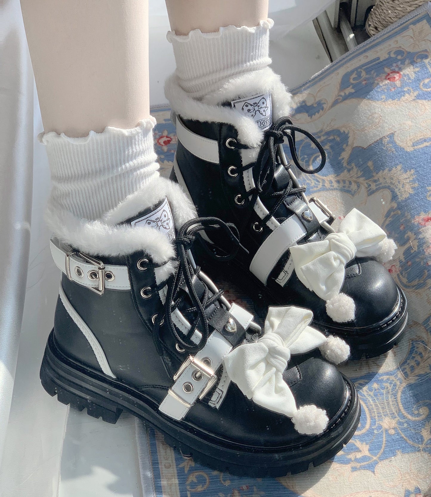 Stars Crown Lolita Winter Fur White Black Snow Boots