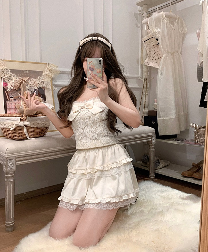 Creamy Sweet Forest Elf Cream Camisole & Skirt Two Piece Set