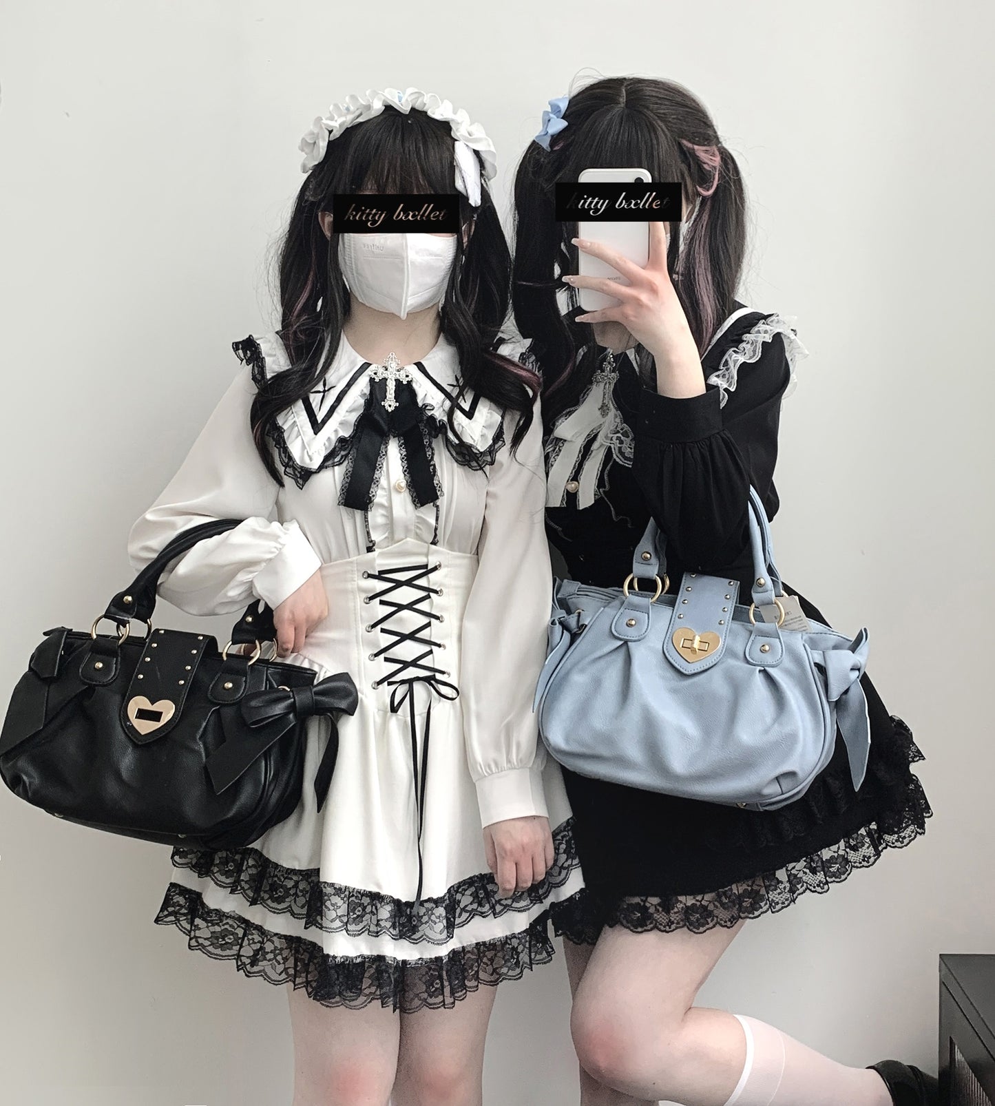 Kitten Bullet Jirai Kei Praying Girl Lace Doll Collar Black White Blue Pink Shirt Blouse