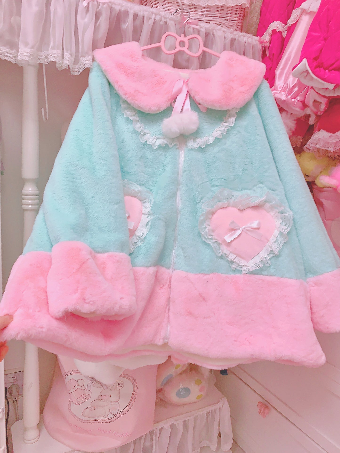 Candy Fairy Winter Velvet Plush Ice Cream White Turquoise Green Thick Fur Jacket