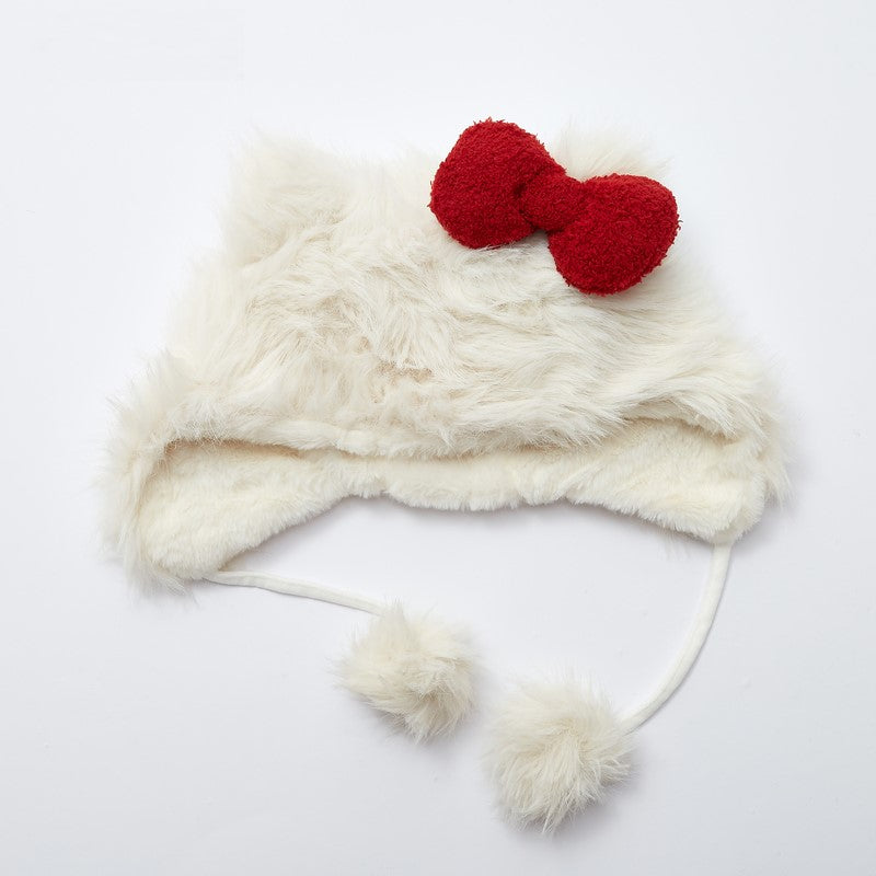 Cute Fur Plush Kitty Cat Cinnamon Dog Pompom Balls Winter Hats