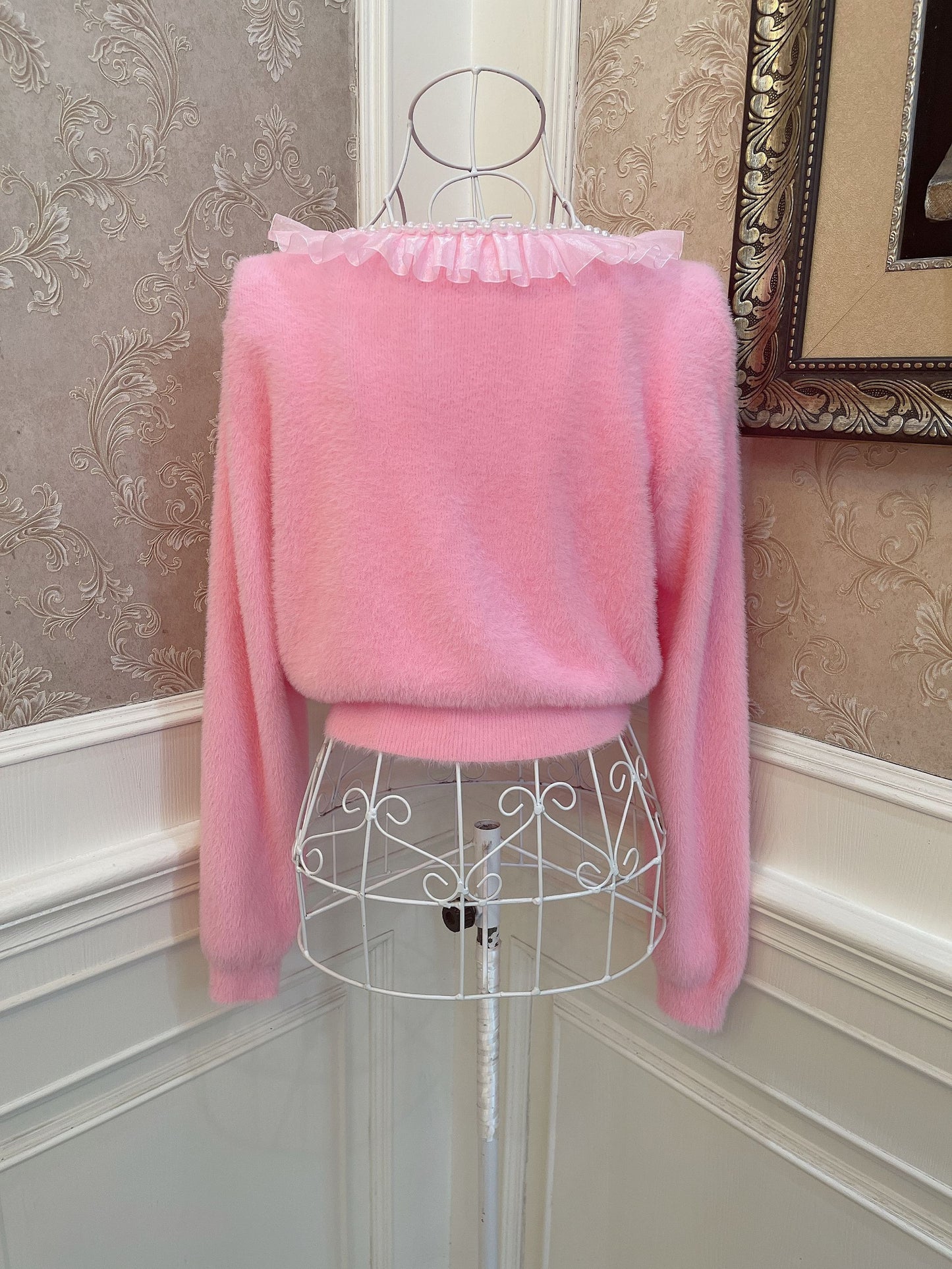 Sweetheart Princess Pink Melody Heart Buttons Plush Knit Sweater Cardigan