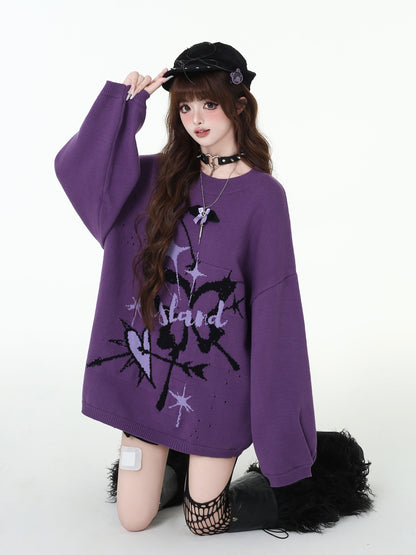 Crazy Girl Moonfall Untitled Butterfly Black Gray Purple Sweater