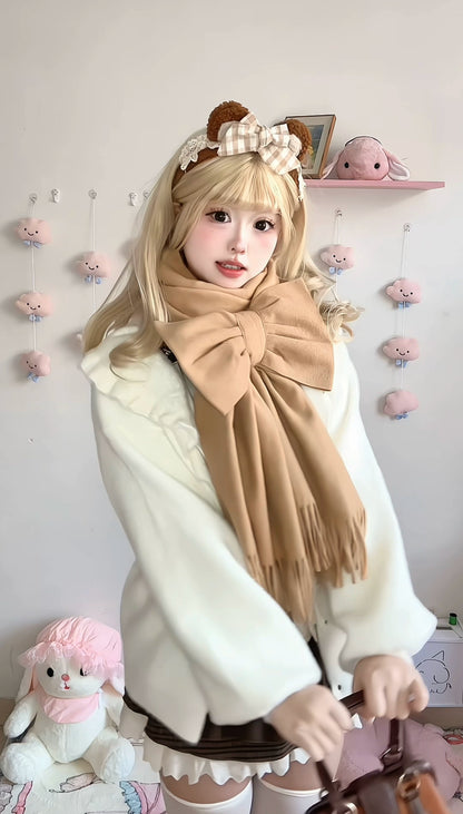 Luyu Soft White Pink Blue Knit Sweater & Skirt & Scarf Three Piece Set