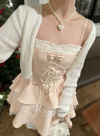 Ruellia Coquette Mercury Girl Pink Lace Strap Dress