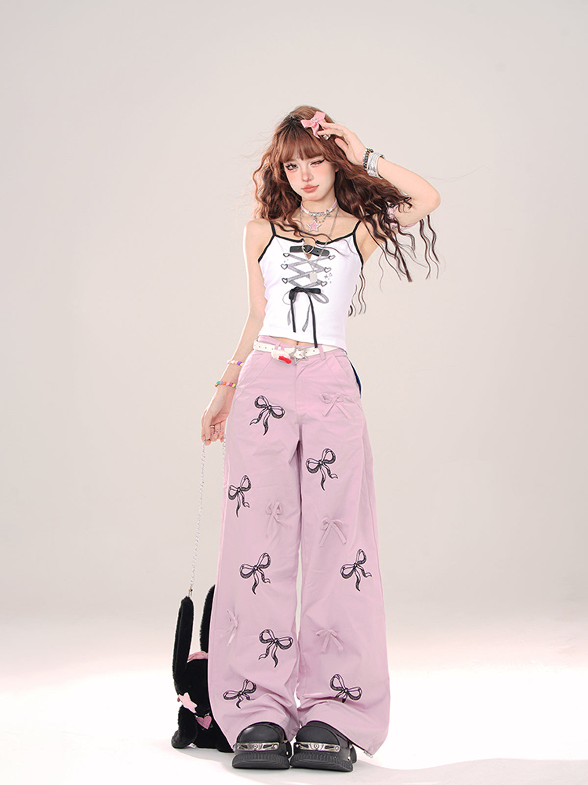 Young Eyes Taro Purple White Bow Long Pants