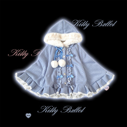 Kitten Bullet Pompom Sweetheart White Pink Black Blue Cape Cloak