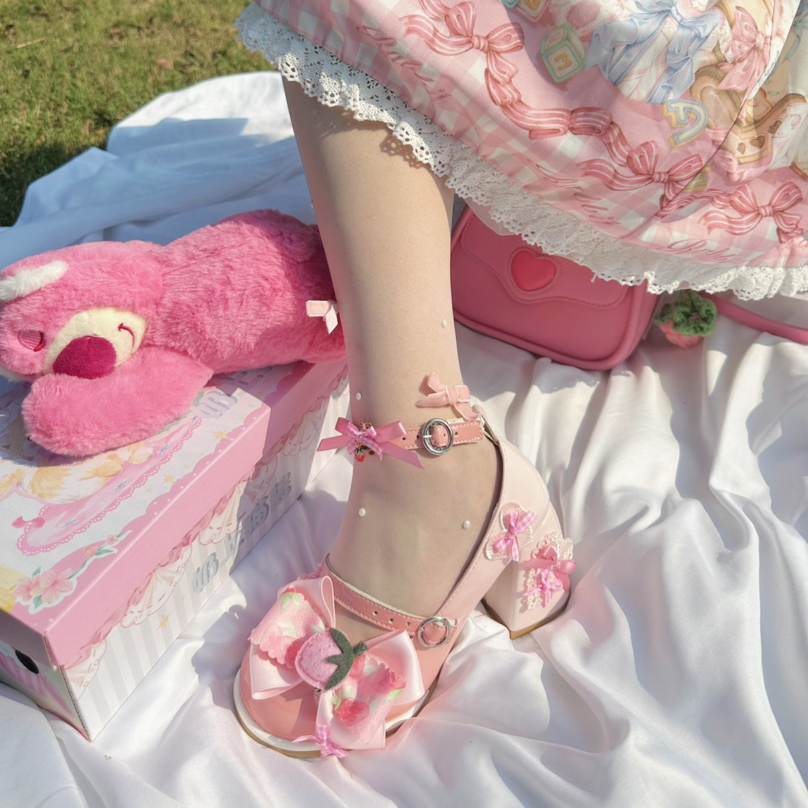 Strawberry Berry Lolita Pink Mary Jane High Heels Shoes