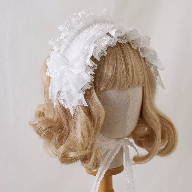 Lolita Lace Cream White Bow Hairband Accessories