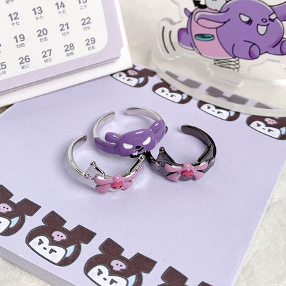 Handmade Cartoon Purple Devil Baku Cute Couples Ring Accessories