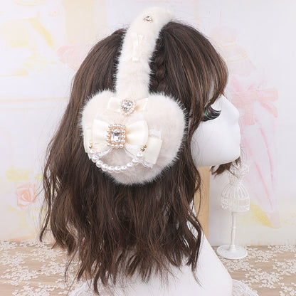 Jirai Kei Pink Black White Fur Winter Earmuffs