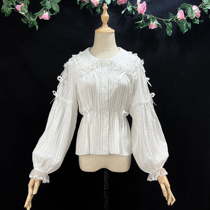 Hibscus Lolita EGL Inner Shirt Blouse Lace Doll Collar Long Sleeve White Black Cream Pink