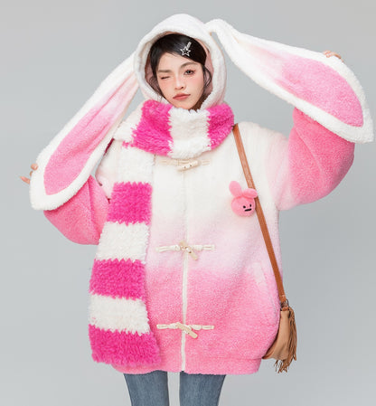 Lamb Gradient Pink White Hooded Jacket Winter Coat