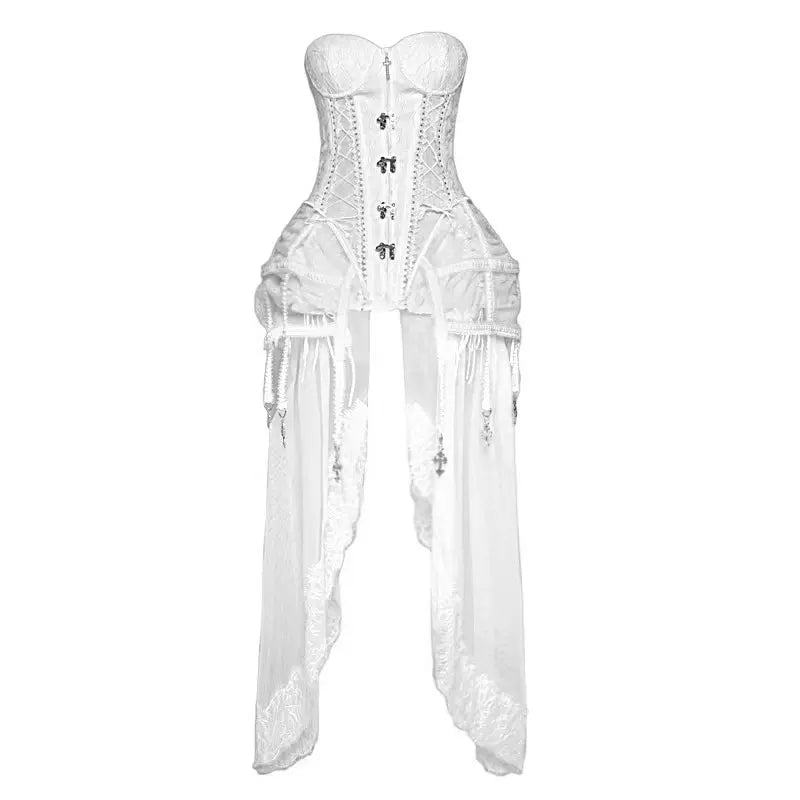 Blood Supply The White Doll Goth Princess Silver Cross Fishbone Birdcage Corset Four Piece Set