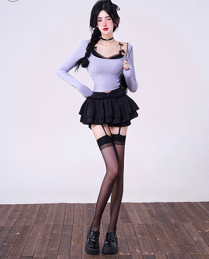 Kiki Coquette Balletcore Ruffle Black & White Bloomers Shorts