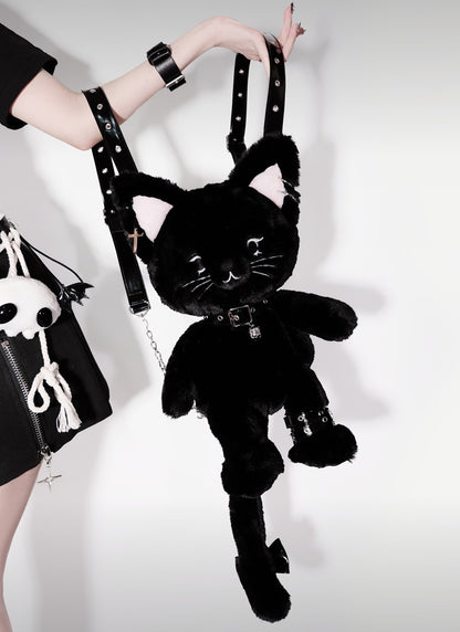 White & Black Cat Kitten Doll Plush Backpack Shoulder Bag