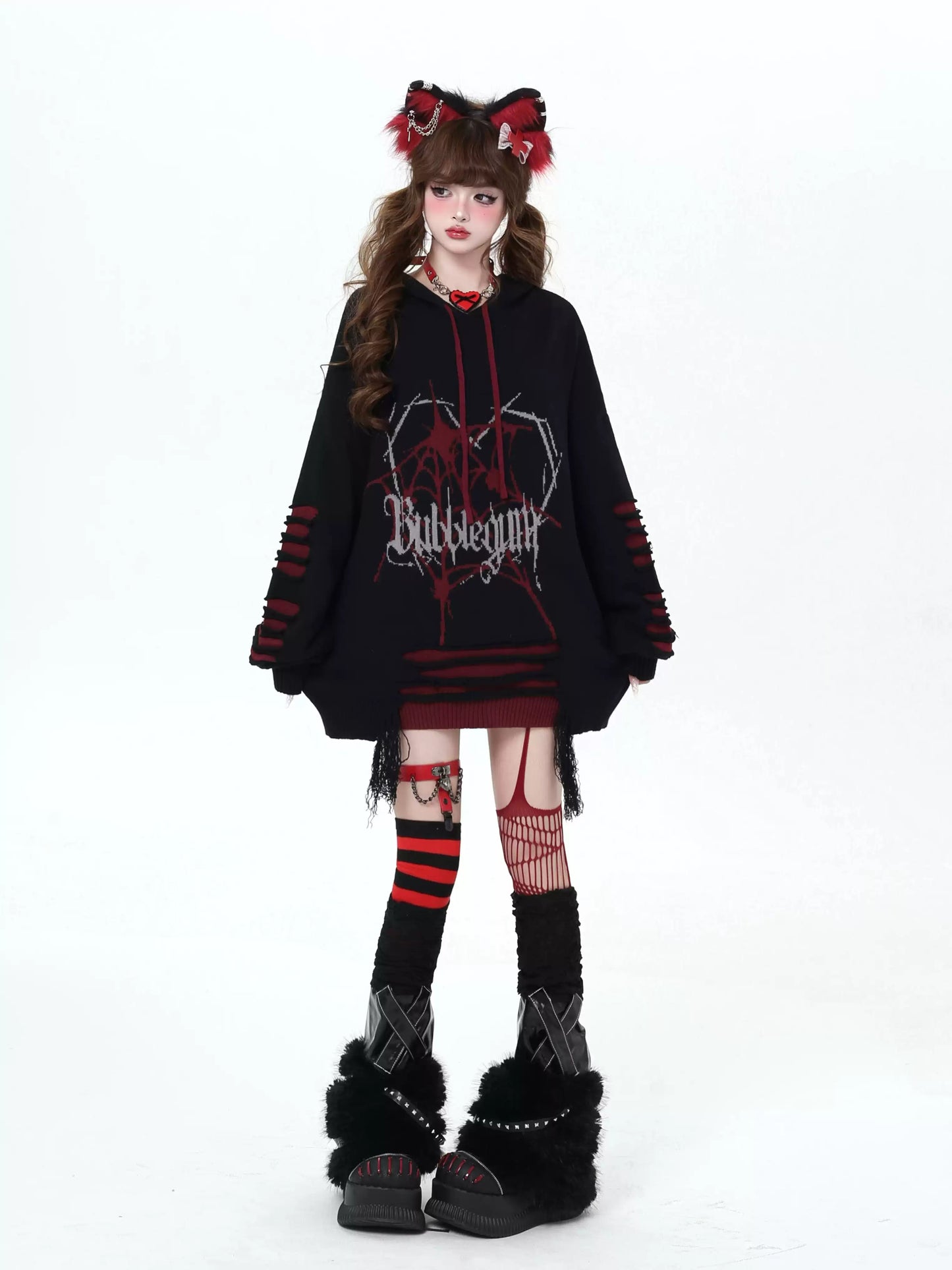 Crazy Girl Abby Spiderweb Black Red Pink Hoodie