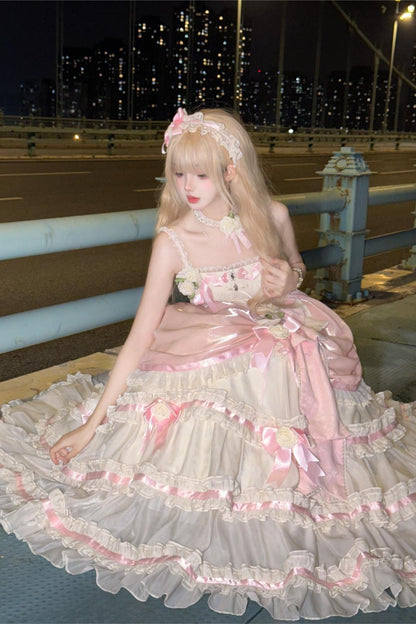 Flying Diary Flowers Letter Pink Lolita Long Dress