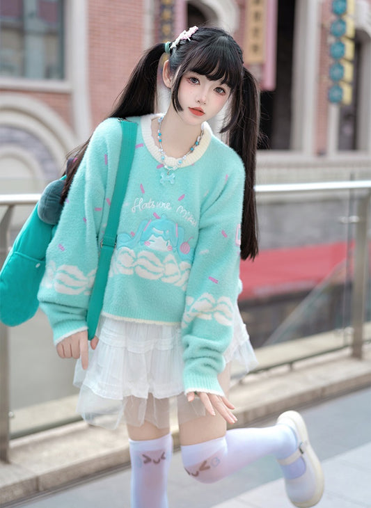 Confession Balloon Miku Ice Cream Green Pink Sweater