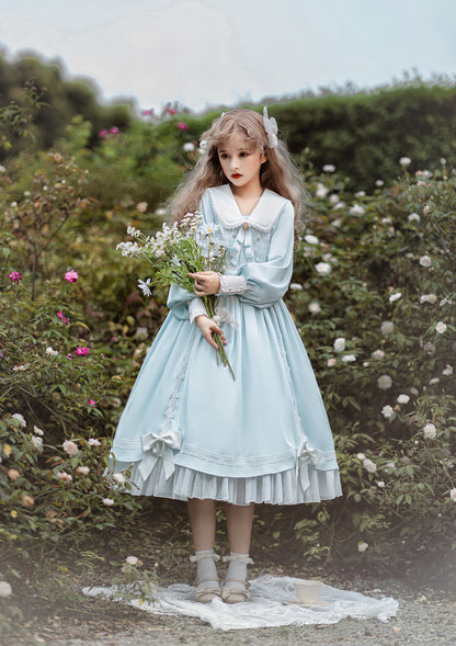 Love Letter Girl Lace Pastel Pink & Blue Long Sleeve Dress