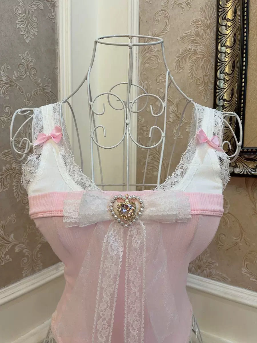 Sweetheart Princess Super Fairy Pink White Camisole Top