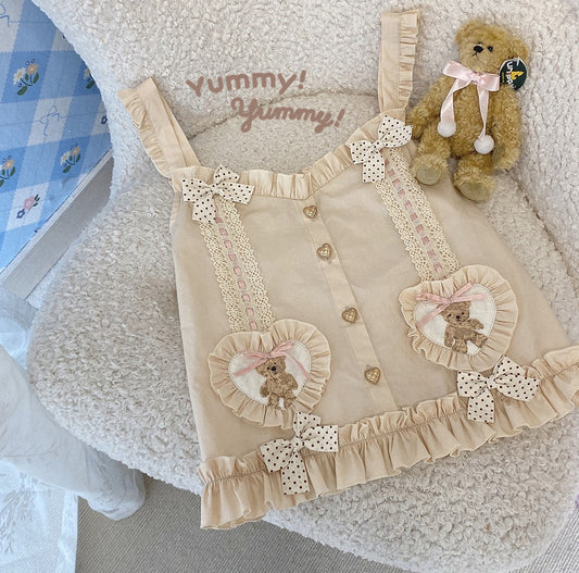 Dormir Doll Cream Honey Bear Lace Ruffled Camisole Top